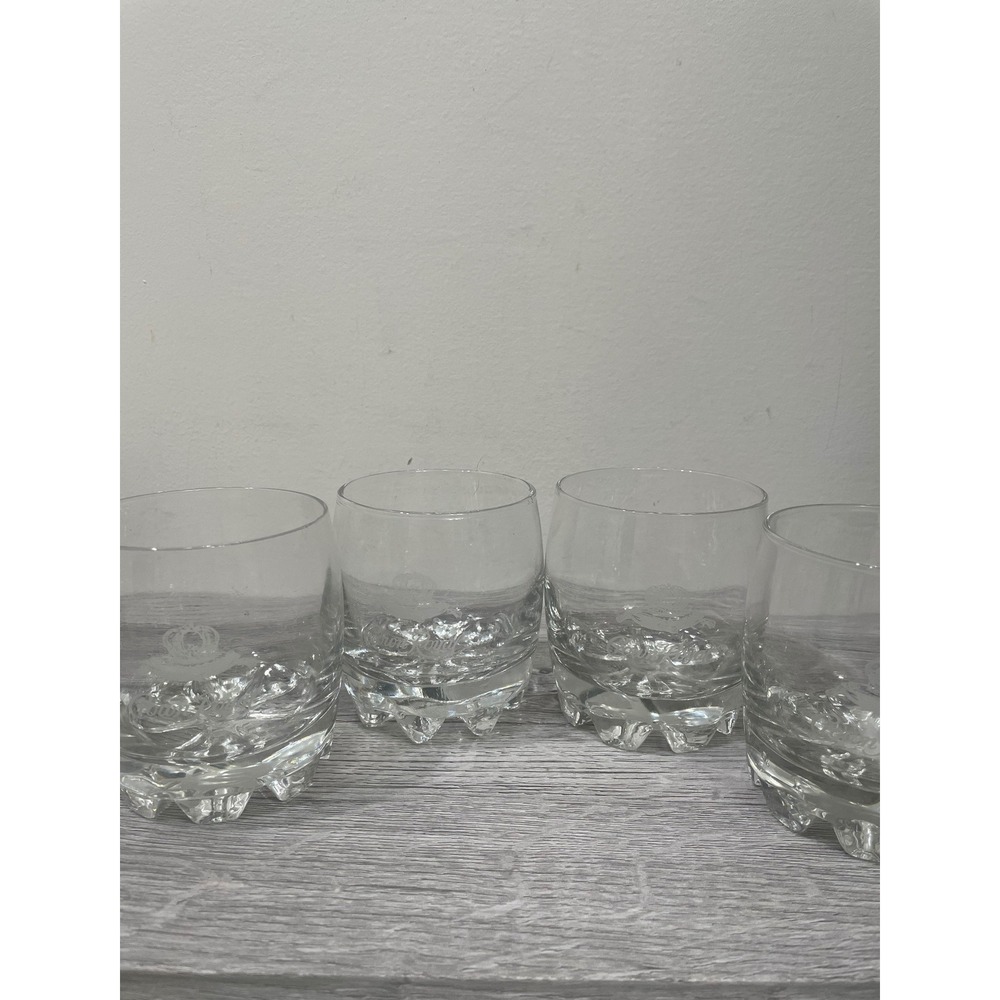 Crown Royal Whiskey Glasses Set of 4 Etched Logo Rocks Tumblers Made in Italy